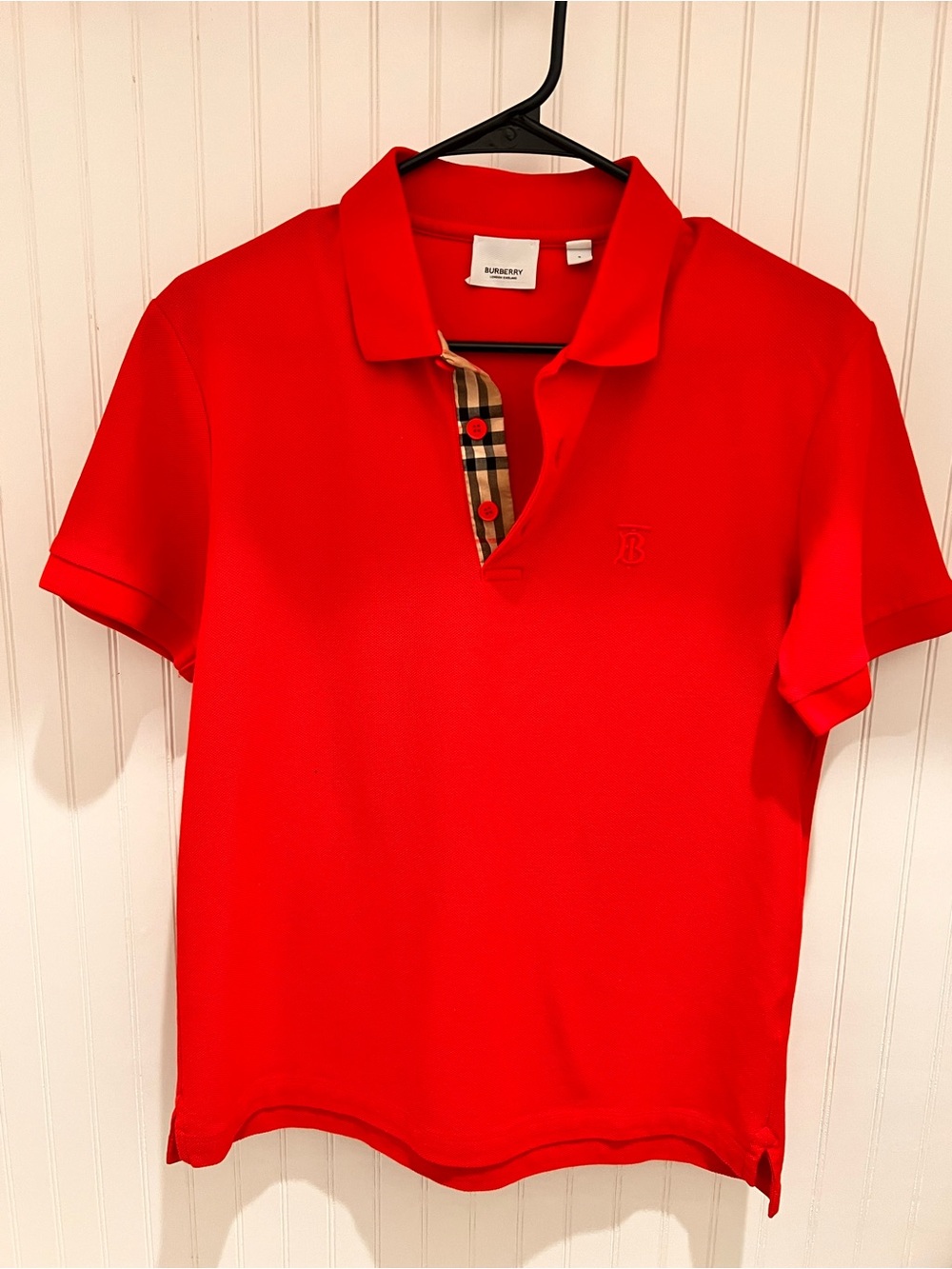 Burberry Bright Red Polo with Signature Check Accent